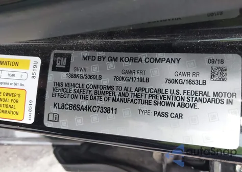 2019 Chevrolet Spark Ls Cvt z USA, uszkodzony, nr VIN KL8CB6SA4KC733811